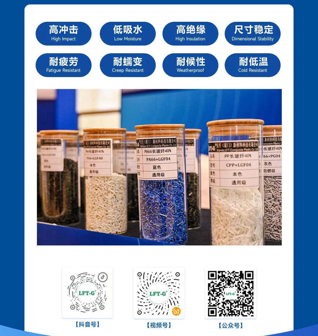 高冲击,低吸水,耐疲劳,耐候性,耐低温,尺寸稳定